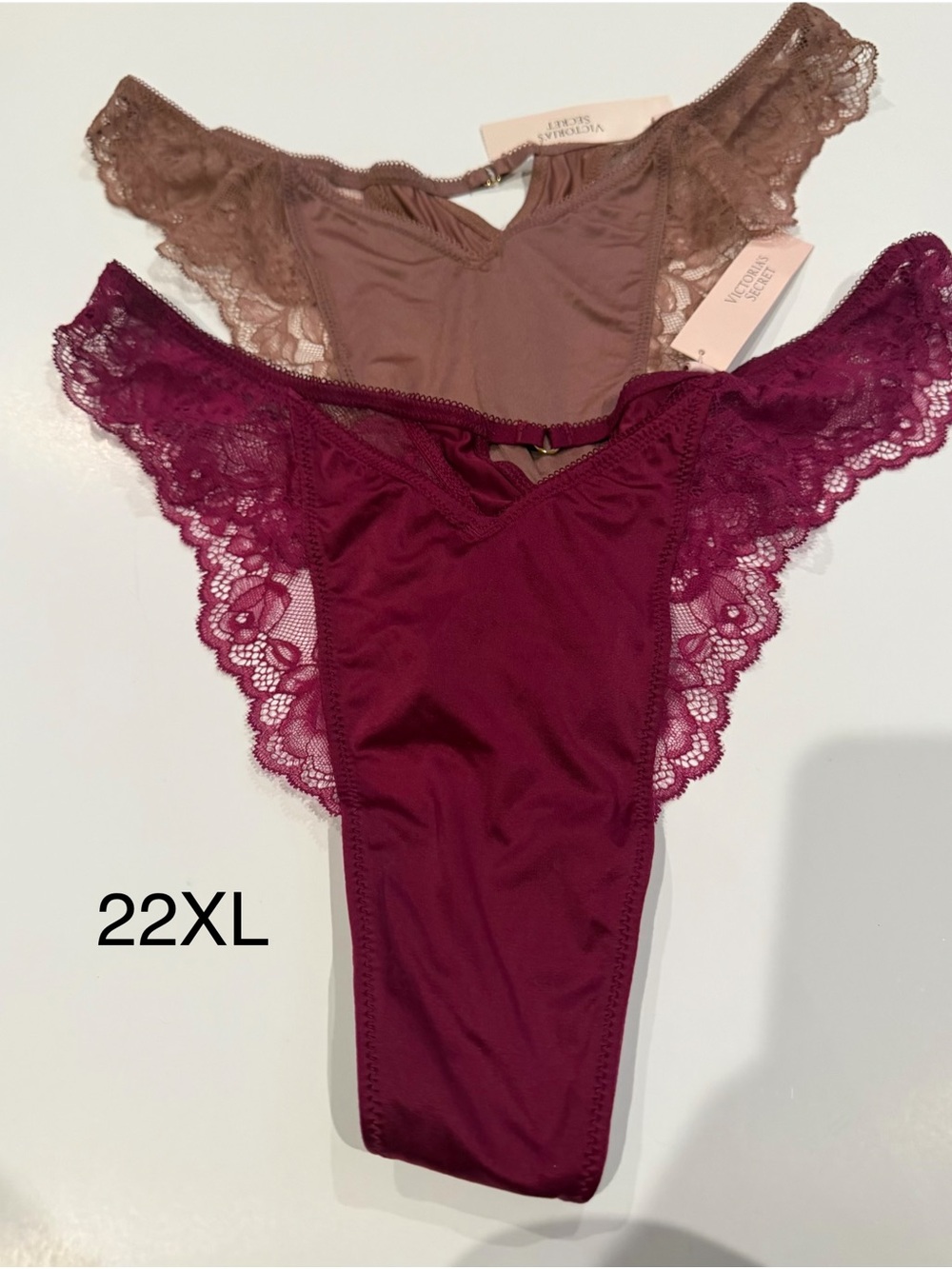 Victoria's Secret Lace-Trim Thong Panties in Wine and Taupe